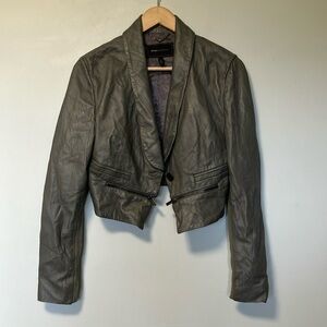 BCBGMAXAZRIA Gray Cropped Leather Jacket